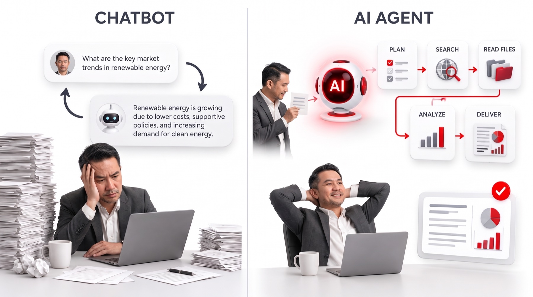 เปรียบเทียบการทำงานกับ Chatbot และ AI Agent